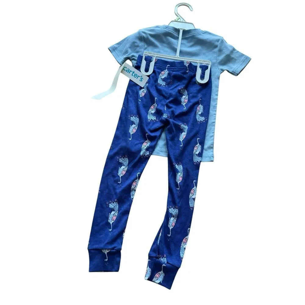 Carters Peacock Pajama Size 4 Toddler Girl Blue Short Sleeve Cotton NWT
